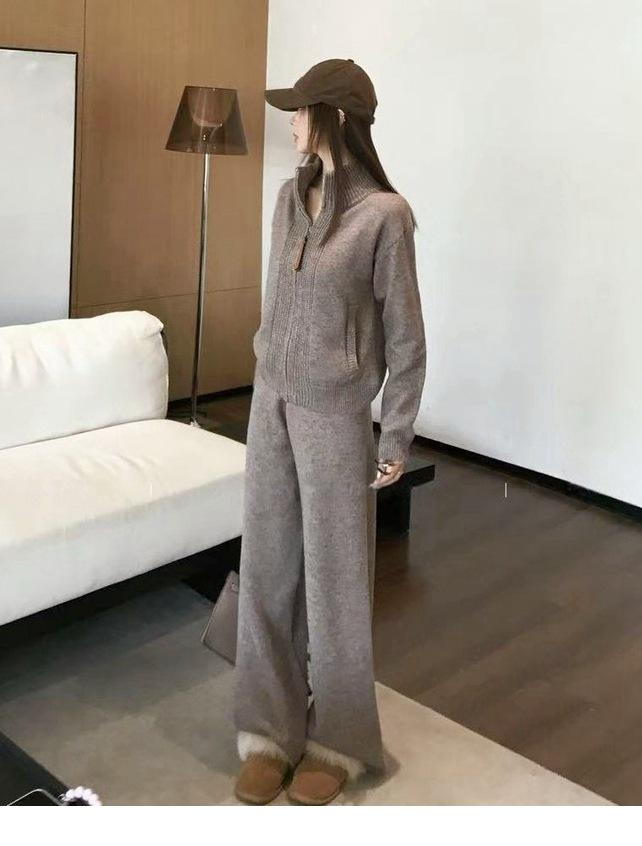 7766 Cozy Sweater & Long Pants Set - Versatile Zipper Cardigan for Autumn/Winter