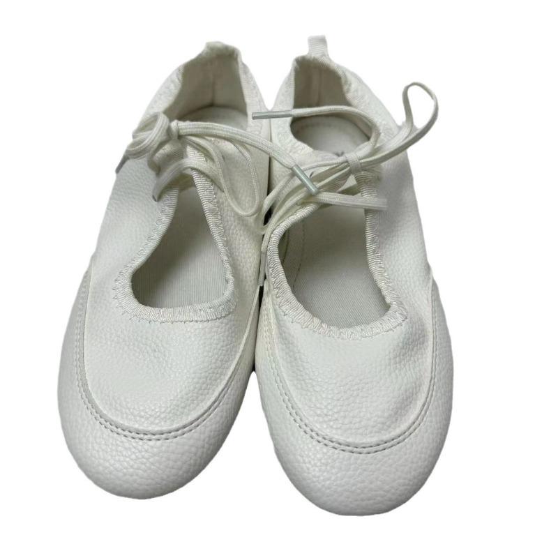 Fashion Soft Leather Casual Women Ballet Flats Lace Up Fashion Design White Black Female Mary Jane Shoes New 2024 Autumn Footwear