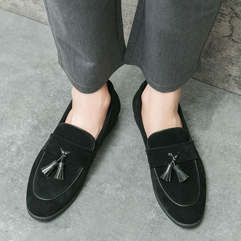 

Men s Loafers: British Casual Slip-on Moccasins, Leather Suede Shoes for Youth Hairstylists 39