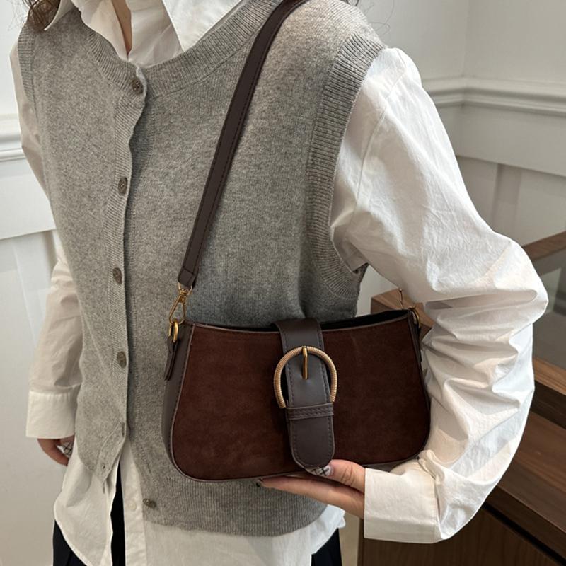 Yogodlns Høst og Vinter Dame Lett Ensfarget Liten Skulderveske Chic PU Lær Gullfarget Maskinvare Firkantet Underarmsveske