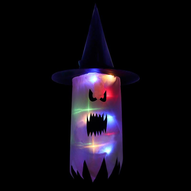 Halloween Hanging Glowing Ghost Hat Lights Decoration Glowing Witch Hat alloween Party Props for Outdoor, Yard, Tree