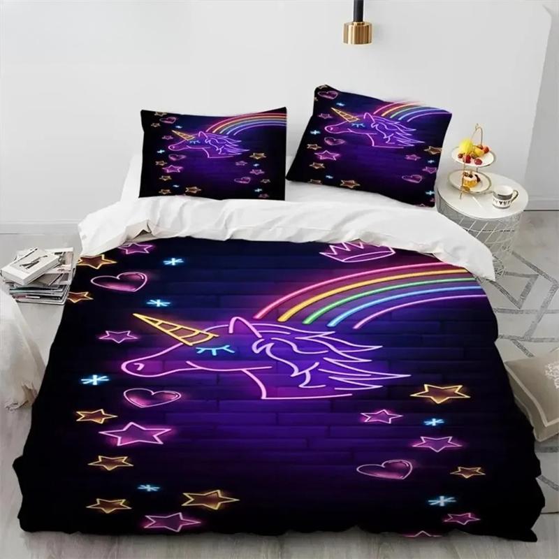 Unicorn Cute Cartoon Comforter Bedding Set,Duvet Cover Bed Set Quilt Cover Pillowcase,Queen Bedding Set For Child Boy Girl Gift