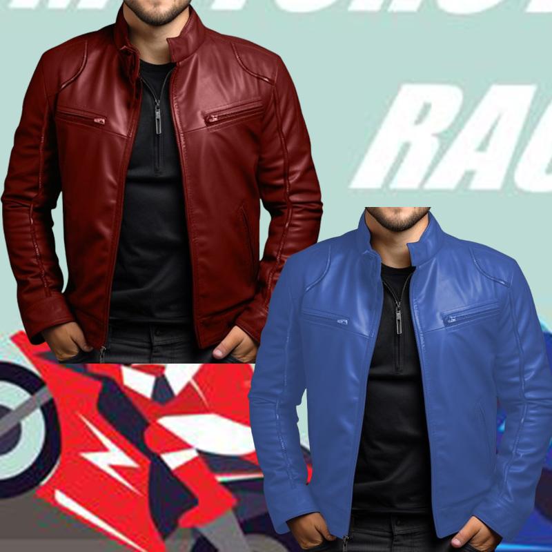 Pánská sportovní kožená bunda Slim Fit kabát Lapel PU bundy Podzimní novinka Stojánek na zip Větruodolný Motocykl Kožený kabát Pánské oblečení