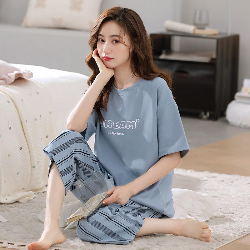 Women's Summer Korean Cartoon Pajama Set - Short-Sleeved Top with Seven-Point Pants