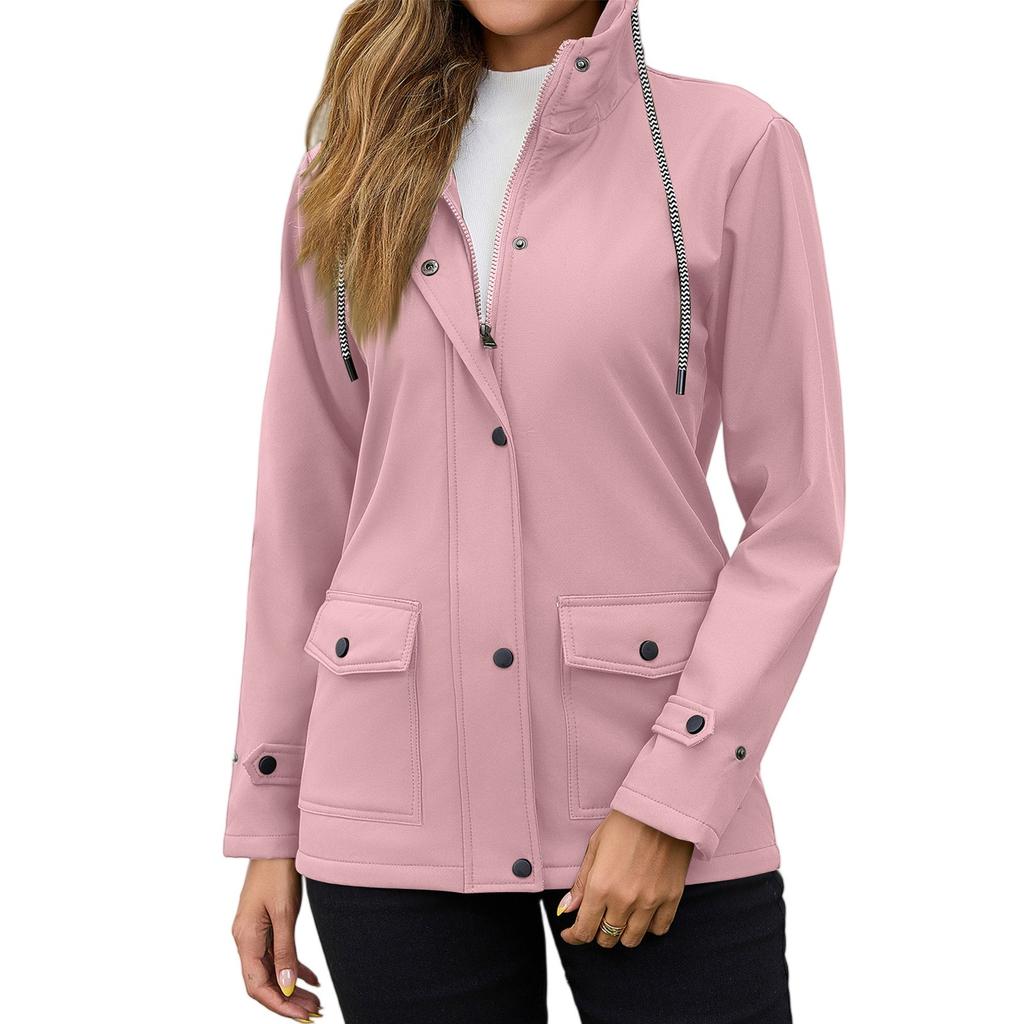 Womens Raincoats With Hood Lightweight Outdoor Hooded Waterproof Windbreaker Solid Trench Coat Jacket Plus Size