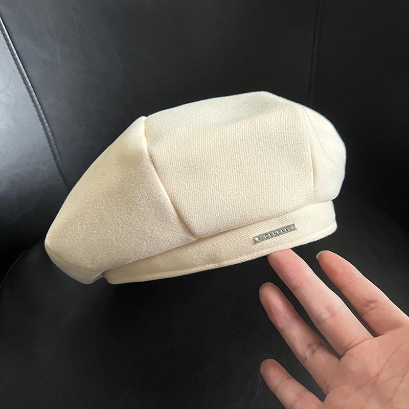 

Женский черный восьмиугольный берет - Подчеркивает маленькое лицо, модный осенне-зимний тренд грязно-белый