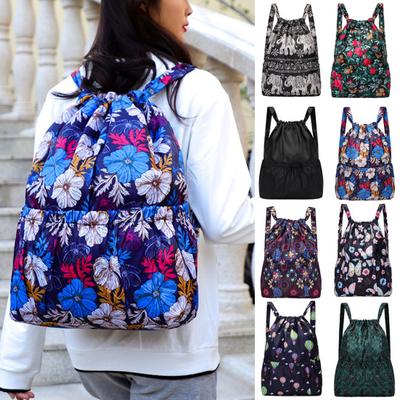 Women Backpack Flower Print Drawstring Lightweight Foldable Rucksack for Outdoor Travel Camping