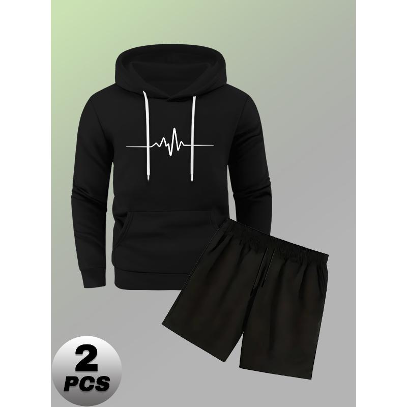 

Polyester Set Hooded Sweatshirt and Drawstring Shorts Outdoor Gym XXL чорний