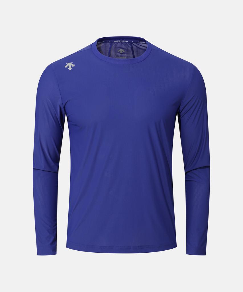 DESCENTE Engineered Run Mesh Color Block Long Sleeve T-Shirt Blue Sr323Rtl81