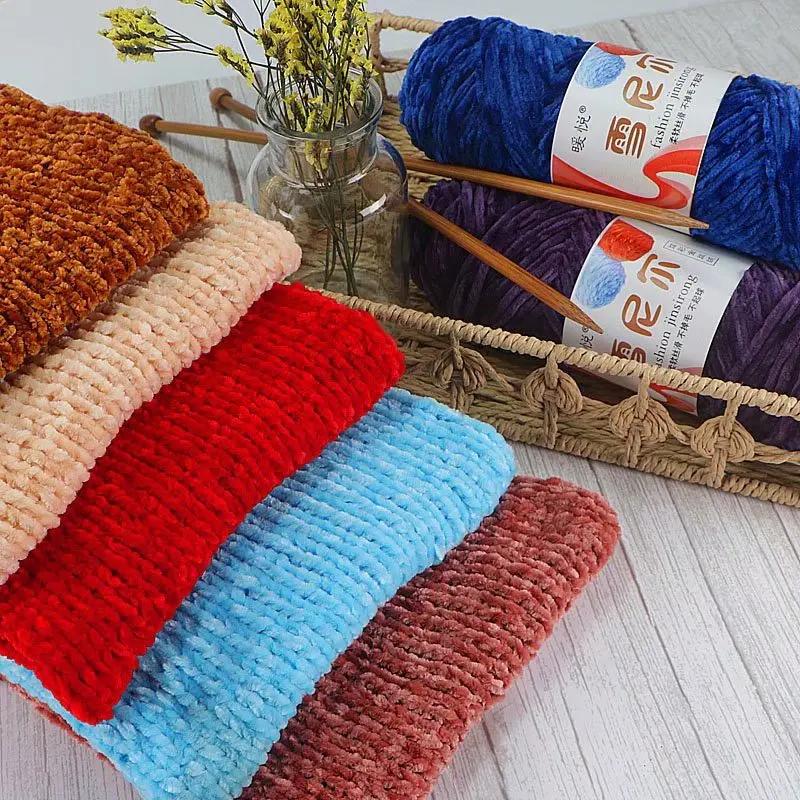100g/Rulle Sammetgarn Polyesterblandad Bomull Chenillegarn Virkgarn Mjukt Garn Tråd Tjock Halsduk DIY Handstickad
