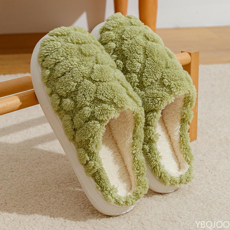 Fashion Women's Indoor Warm Plush Home Winter Cotton Slippers Cute Thick Bottom Anti slip Simple Comfortable Soft Plush Flat Shoes