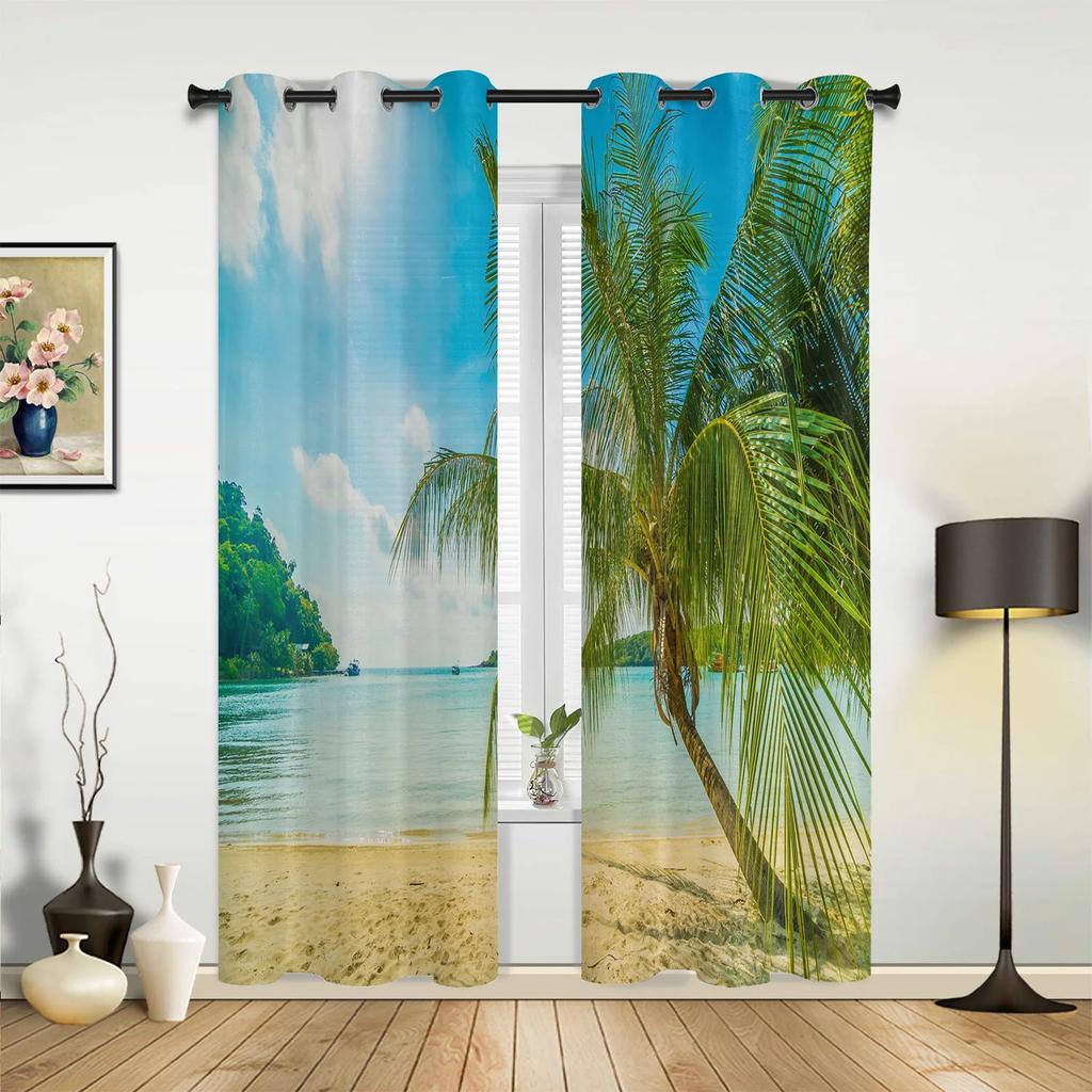 Gardiner med strandsolnedgång och havslandskap för sovrum, vardagsrum, draperier, kök, barnrum, fönstergardin, modern heminredning