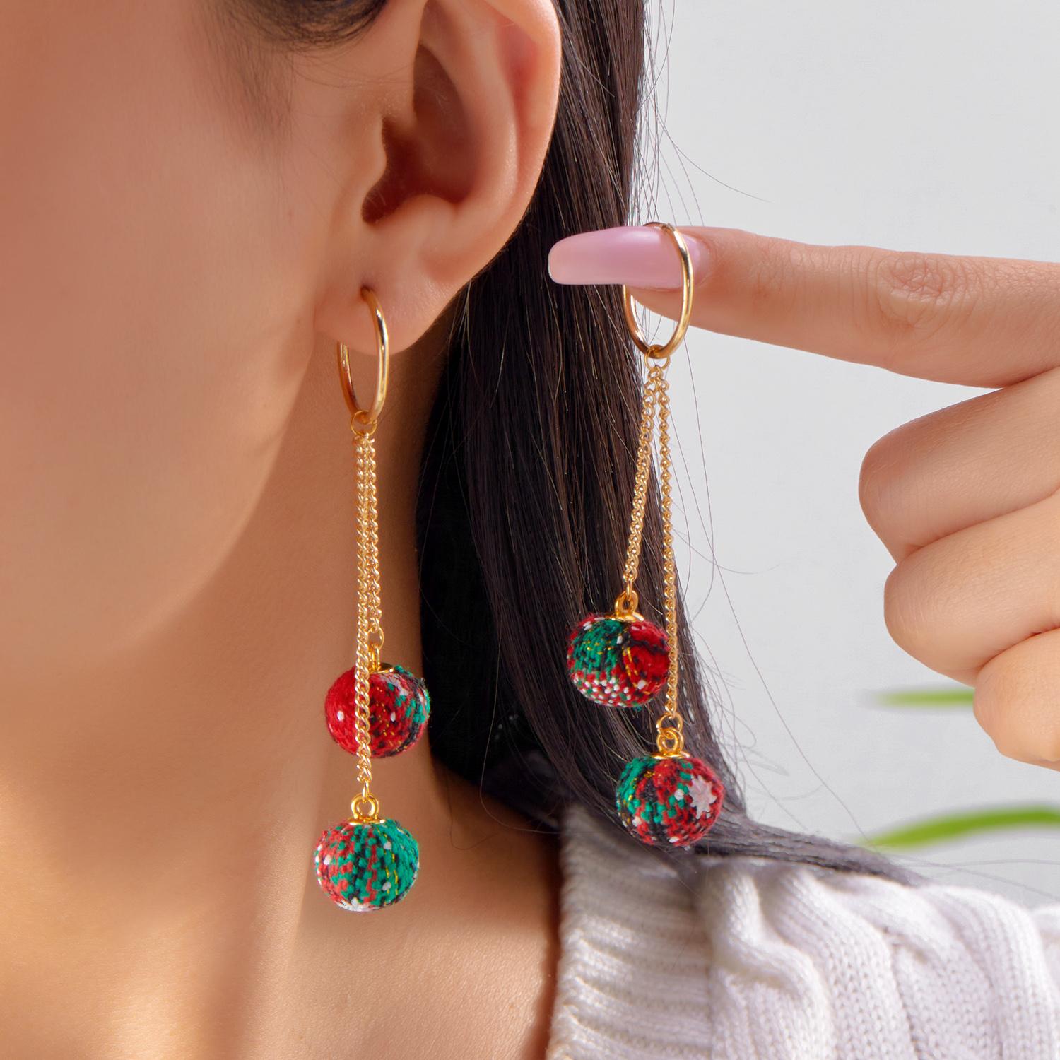 

Cute Christmas Gingerbread Cookie Stud Earrings for Women Colorful Hairball Heart Cane Tassel Earring New Year Jewelry Gift