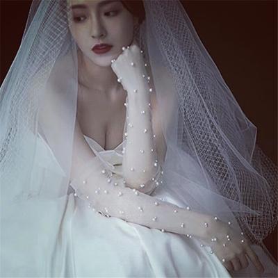 Guantes de boda blancos Guantes de malla Guantes largos Guantes de hilo blanco Guantes de novia