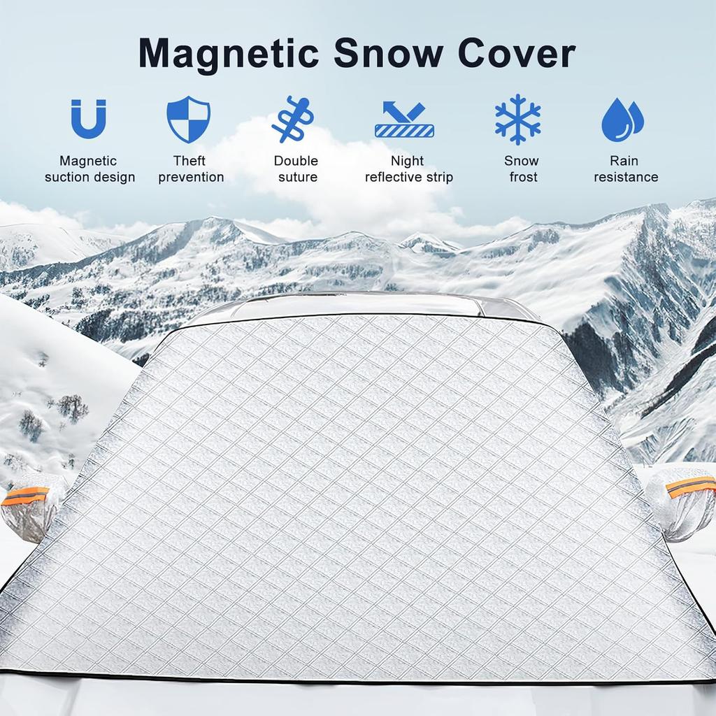 Car Windshield Snow Cover, Magnetic Windshield Snow Cover 4-Layer Protection For Snow, Ice, Frost, Sunlight, Car Windshield Cover With Side Mirror