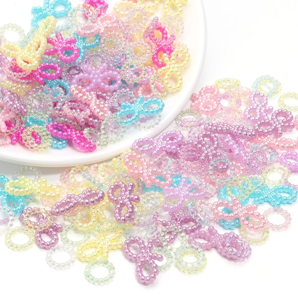 100-200Pcs Candy Color Acrylic Beads Charm Round Bow Mixed Color Small Pearl Beads DIY Crafts Nail Art Hairpins Jewelry Ornament