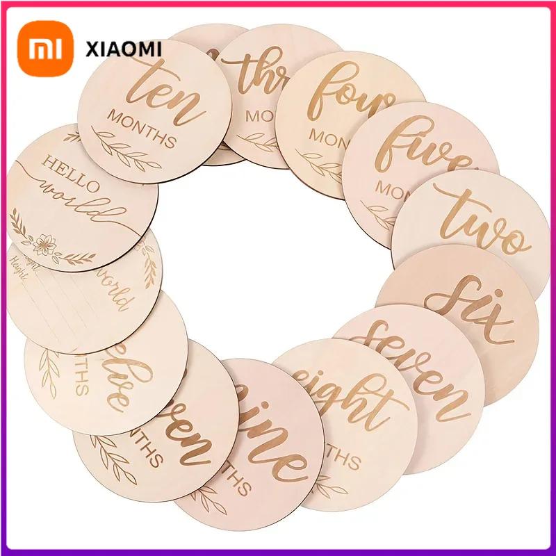 Xiaomi Wooden Wood Chip Month Souvenir Card Baby Growth Milestone Double Sided Laser Engraved Wooden Chip Newborn Photography Props