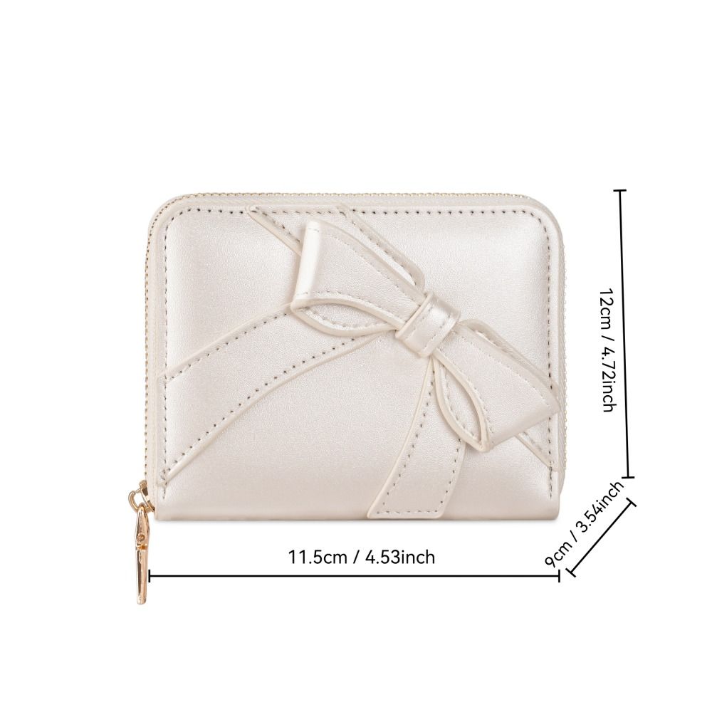Portafogli Moda Portatili con Zip Carini con Fiocco in Ecopelle PU Corti Multi-Scomparto Carte Colore Unico Portamonete da Donna