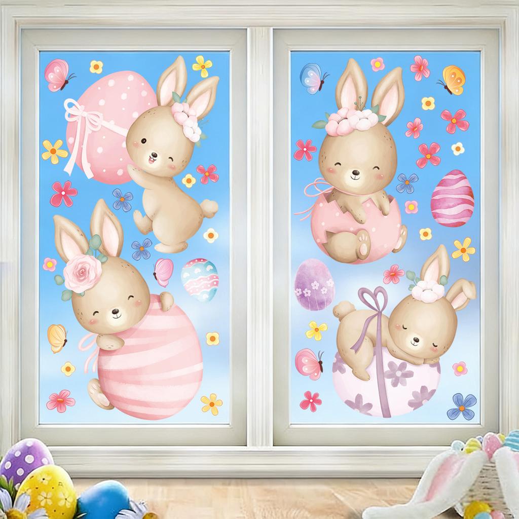 Easter Egg Bunny Static Cling Stickers 2026 New Window Decals for Glass Shop Display Decoration