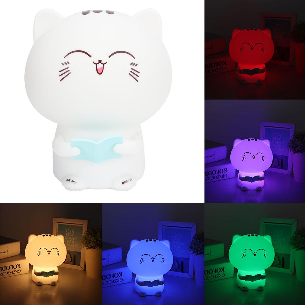 Silicone Colorful Cute Cat USB Charging LED Record Light Night Lamp for Home Bedroom(Blue)