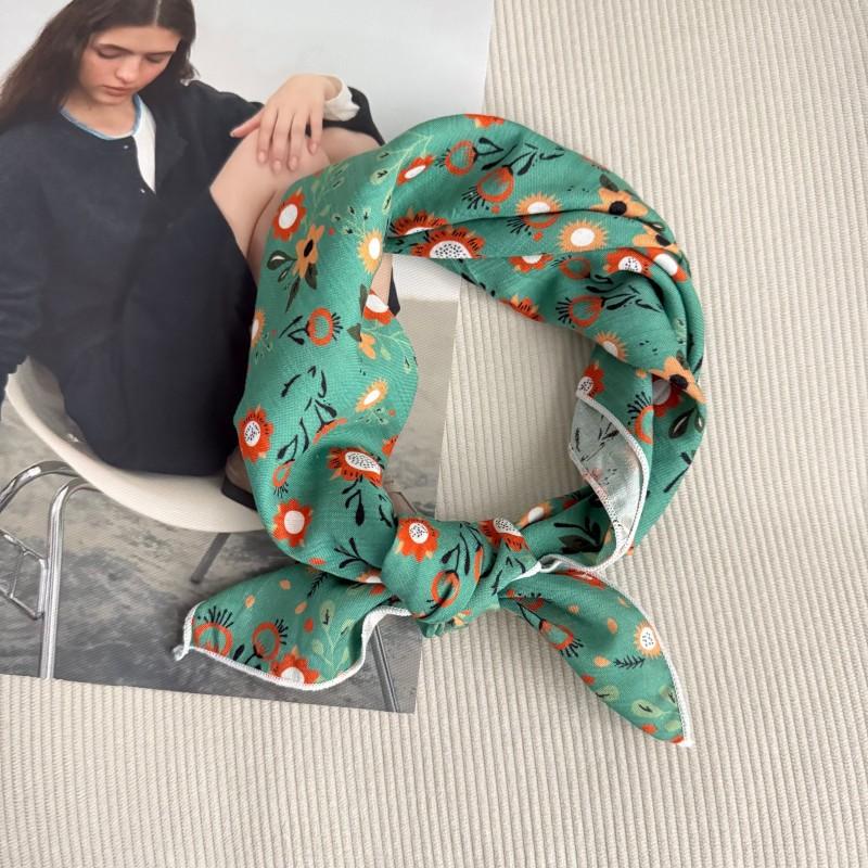 

Premium 90Cm Floral Large Square Scarf Cotton And Linen Silk Scarf Women S Headscarf Thin Scarf Sun Protection Shawl Outer Yarn 53-53