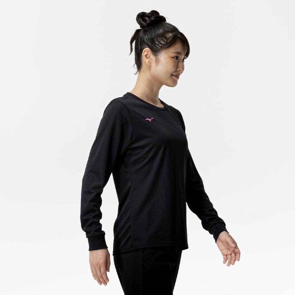 Mizuno NaviDry Long Sleeve Training UPF15 Sun Size Medium Women's T-Shirt, Sweat-Wicking, Quick-Drying, Protection, 32MAC395, Black/Magenta,