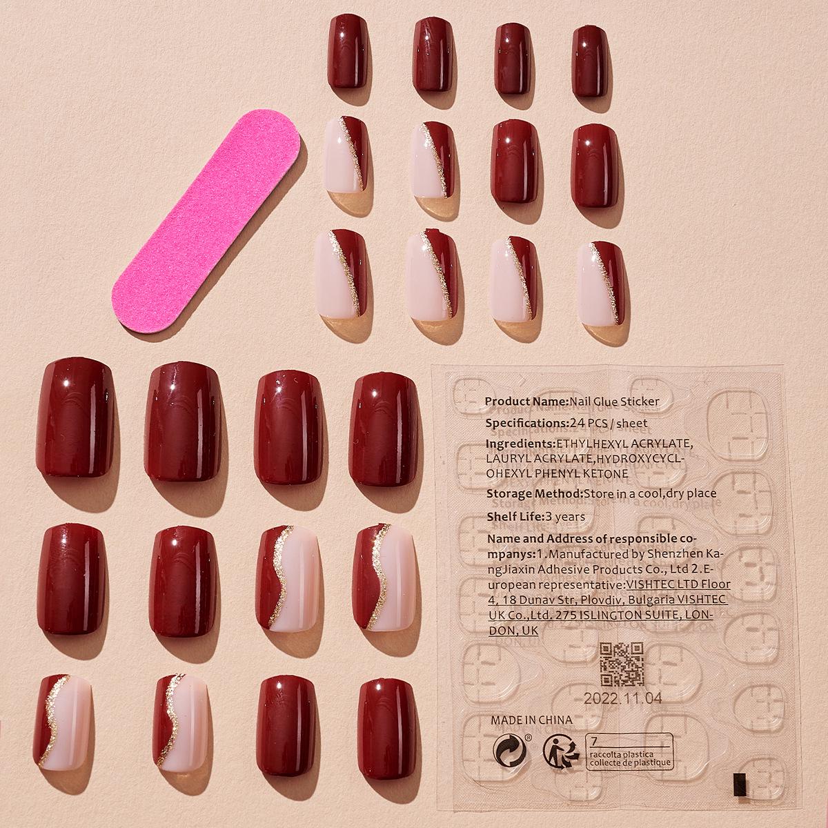 

Removable Glitter French Red Nail Art Patches - Wearable False Nails