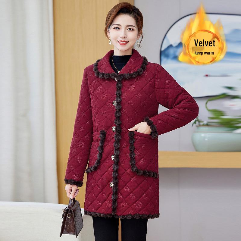 2025 Warm Cotton Padded Jacket for Mothers & Elderly Women, Autumn/Winter Plus Velvet Coat