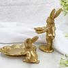Cute Golden Bunny Figurine Luxury Jewelry Ring Tray Home Desktop Decoration Easter Rabbit Statue Resin Crafts Dresser Ornaments