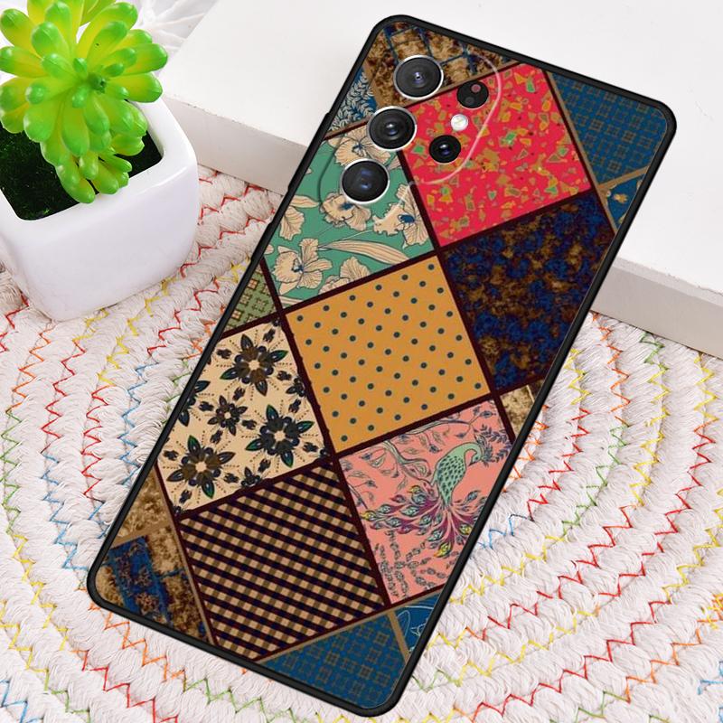 Vintage Patchwork TPU Phone Case For Samsung Galaxy note 10 pro S26 S25 S24 S23 S22 Ultra Plus S21 FE S20 Shockproof Cover