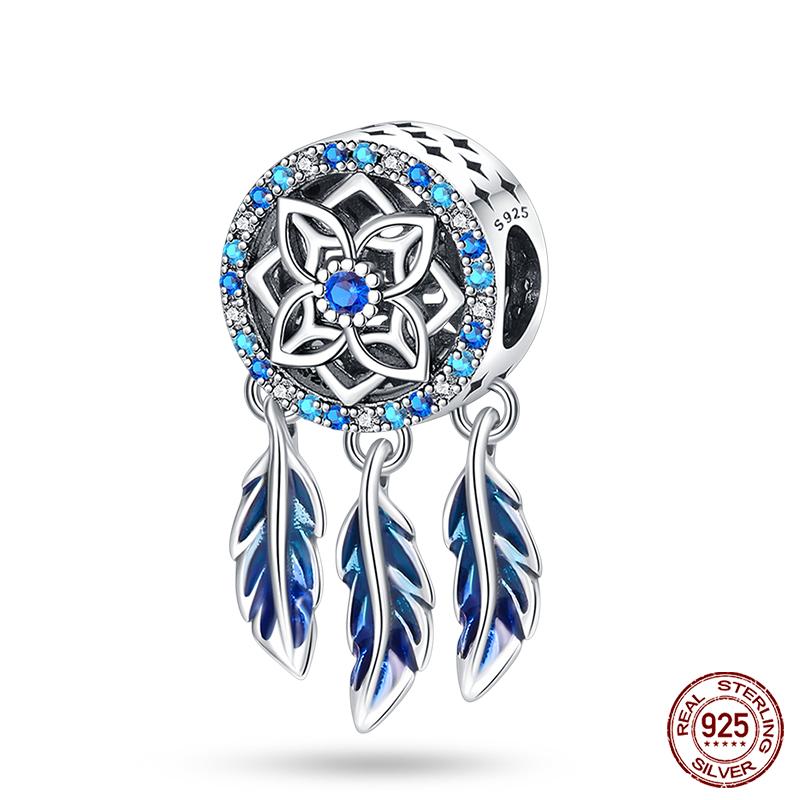 100% Real Copper Feather Dreamcatcher Tassel Charms Beads Fit Original Qikaola Bracelet Bangle Fashion Diy Jewelry