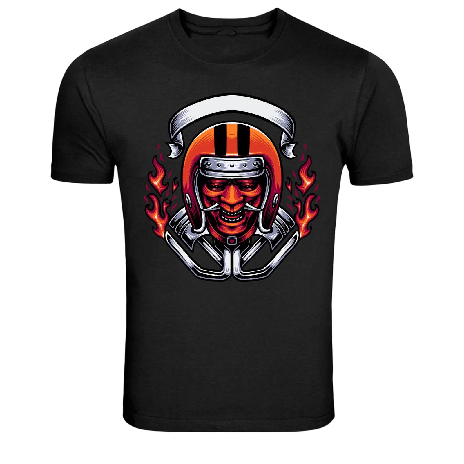 Vintage Racer Helmet Devil Flames Graphic T Shirt Biker Tee L