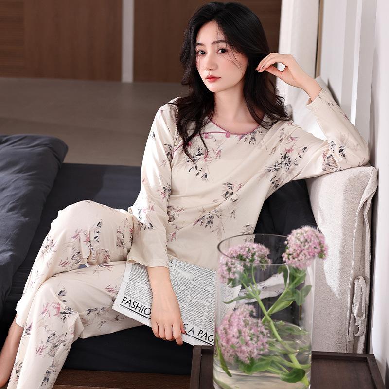 Pajamas Women'S Pure Cotton Long-Sleeved New Chinese Style Retro Loungewear Set