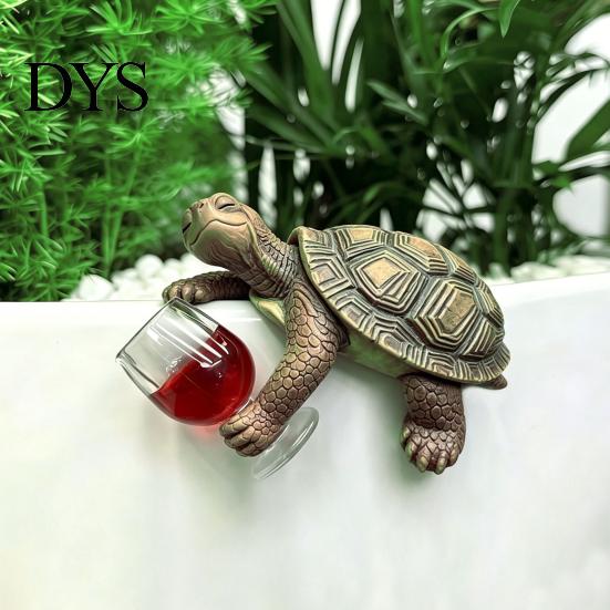 Whimsical Balcony Decorations Wine Drinking Turtle Figurine, Planter Hanger Statue, Plant Waterproof Outdoor Ornaments Pot Resin Ornament for