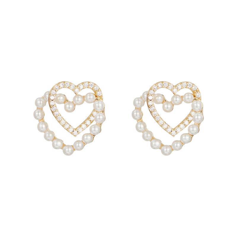 925 Sterling Silver French Pearl Sweet Heart Earrings for Women