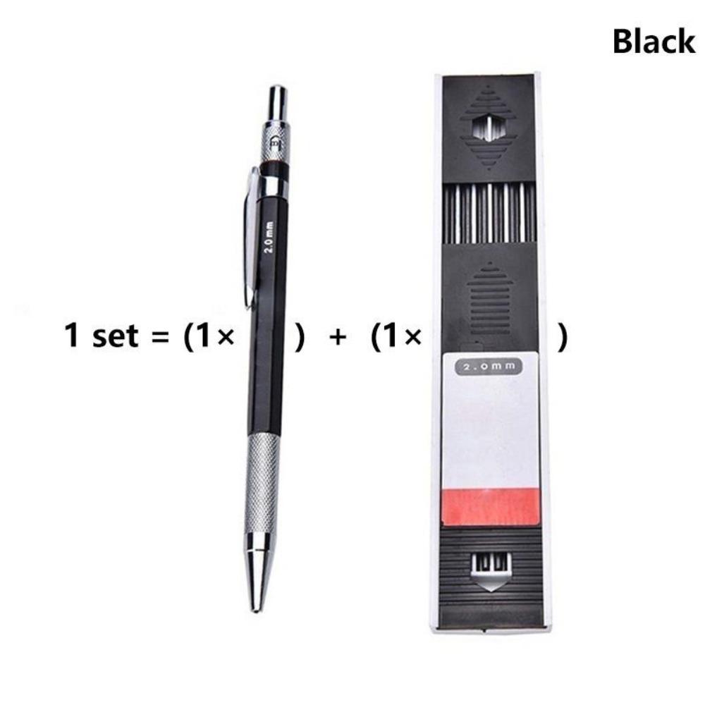 

STONEGO 1 Set Metal Mechanical Pencils 2.0mm 2B Lead Holder Drafting Drawing Pencil Set with 12 Pieces Leads Writing Stationery
