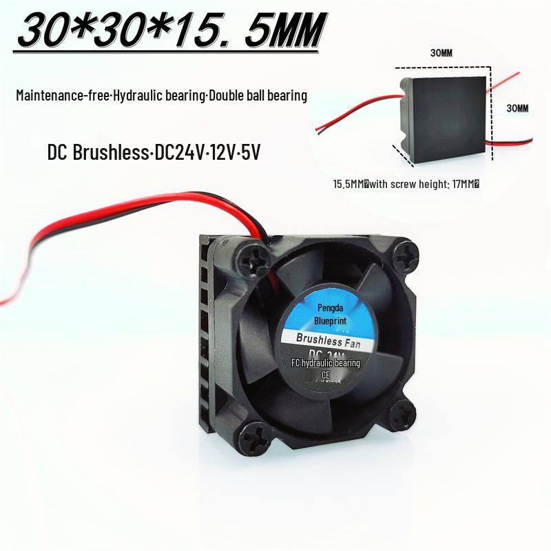 

Silent 3010 3CM Fluid Bearing Miniature Graphics Card Heatsink Fan, 30*15MM, 24V/12V/5V, with Aluminum Sheet No Adhesive Included; Mention if Needed