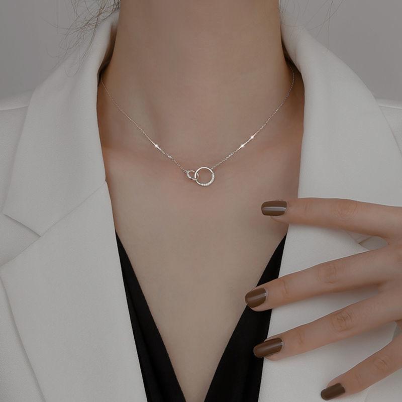 Elegant Double Circle Metal Alloy Necklace - Luxury Clavicle Chain Jewelry for Women