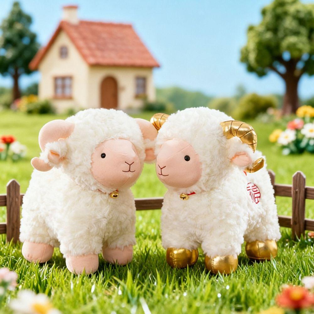 With Bell Sheep Plush Toy Curly Hair Goat Doll Collection Zodiac Sheep Plush  Company Party