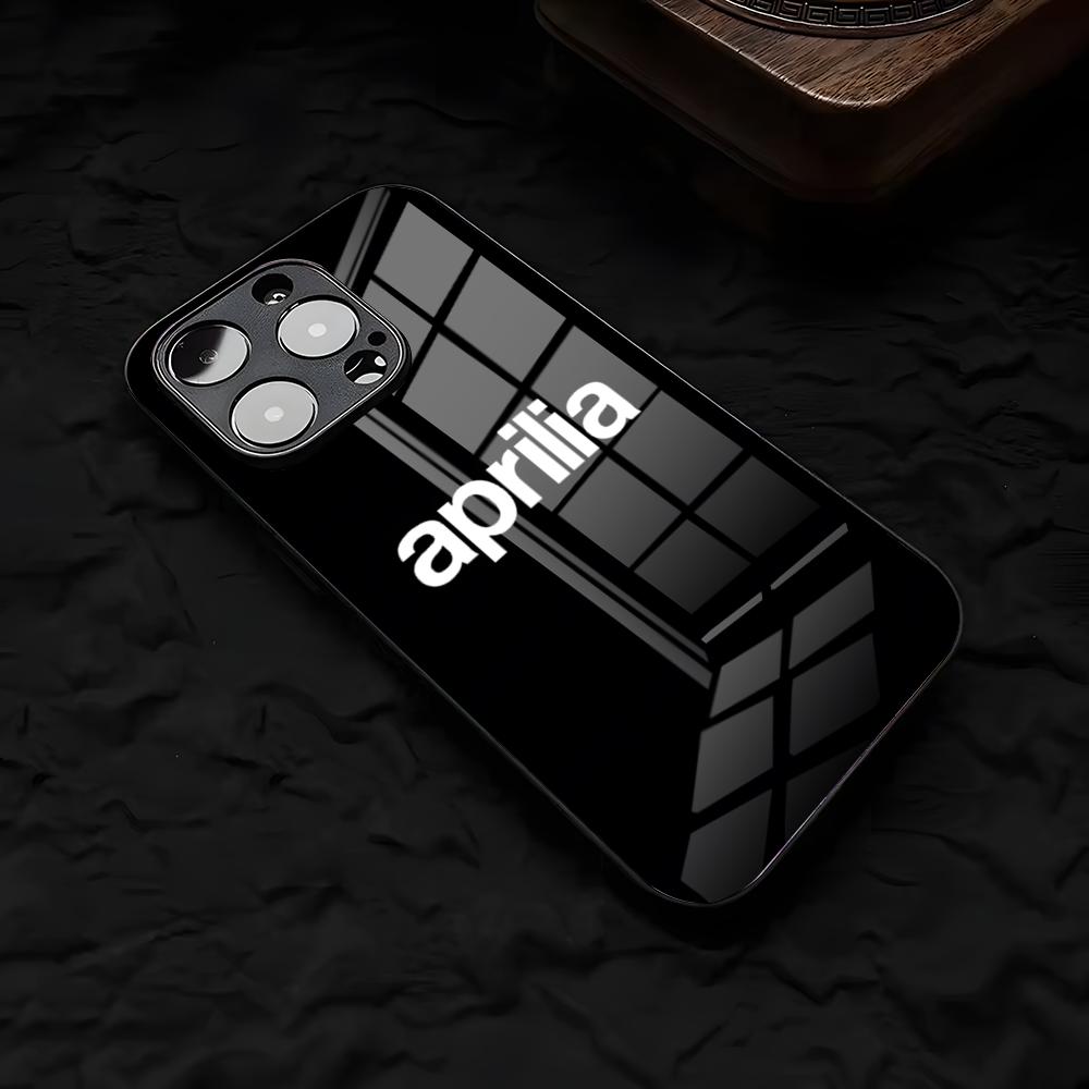 Coole A-Aprilias Racing Handyhülle für iPhone 17 Air 16 E Pro Max 15 14 13 Mini 12 Pro 11 Max Plus Schwarzes Glas Cover