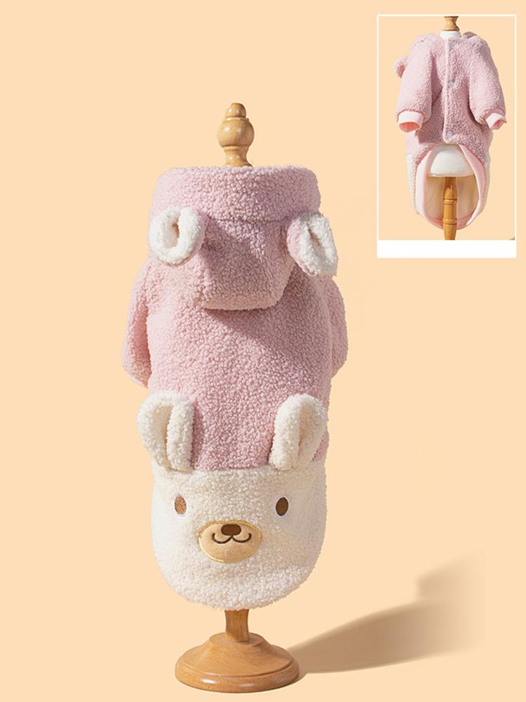 Autumn and winter anti-slip cute bear hooded cotton coat ferret pet clothing soft and comfortable dog clothes
