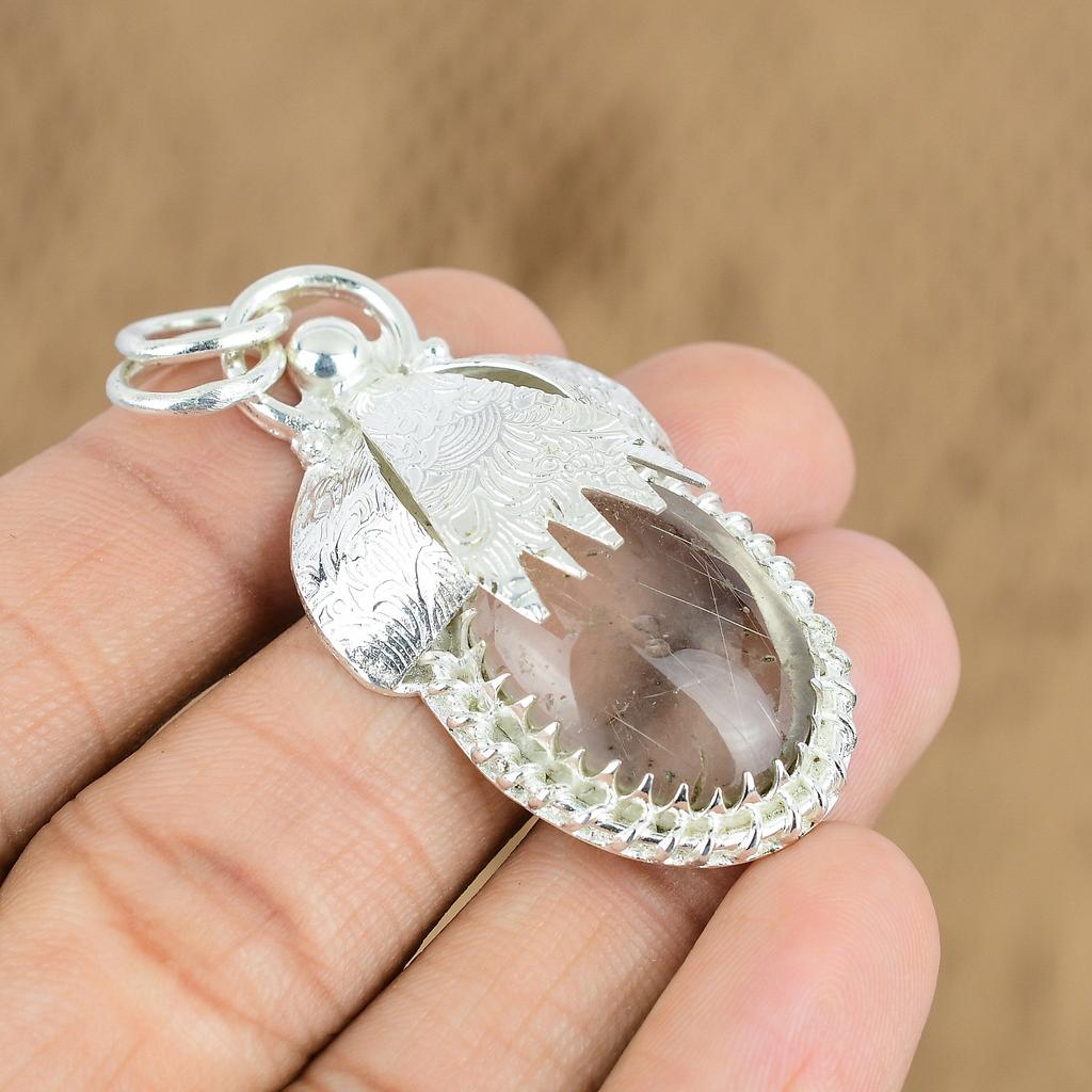 Birthday Gift For Her Natural Golden Rutile Gemstone Pendant 925 Sterling Silver