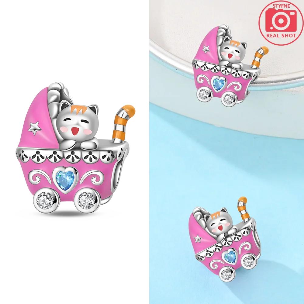 Original Pink Cat Mermaid Cube Blue Perfume Bottle Butterfly Charmcopper Bead Fit Bracelet Women Jewelry Diy Fine Gift