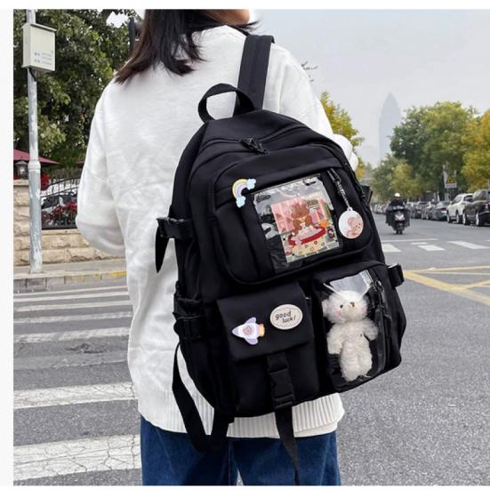 Cute Women Backpack Preppy Multi-Pocket Nylon Schoolbag Book Bags (Green)