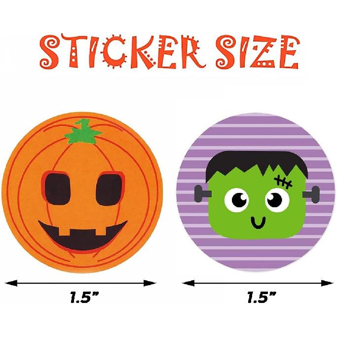 Halloween Stickers for Kids, 1000 Pcs Byhoo Halloween Pumpkin Bat Spider Stickers Roll, 16 Vibrant Colors and Designs, Round Seal Label Stickers,