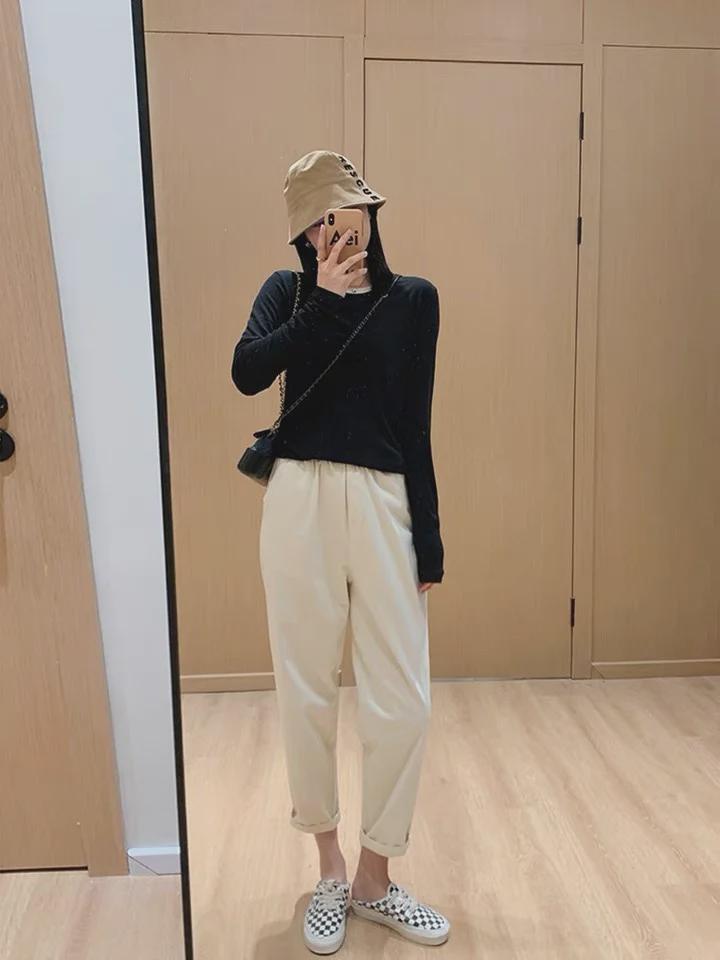 Women's Summer Slim Tencel Carrot Pants - Elastic Waist, Tapered, Nine-Point Harem Style
