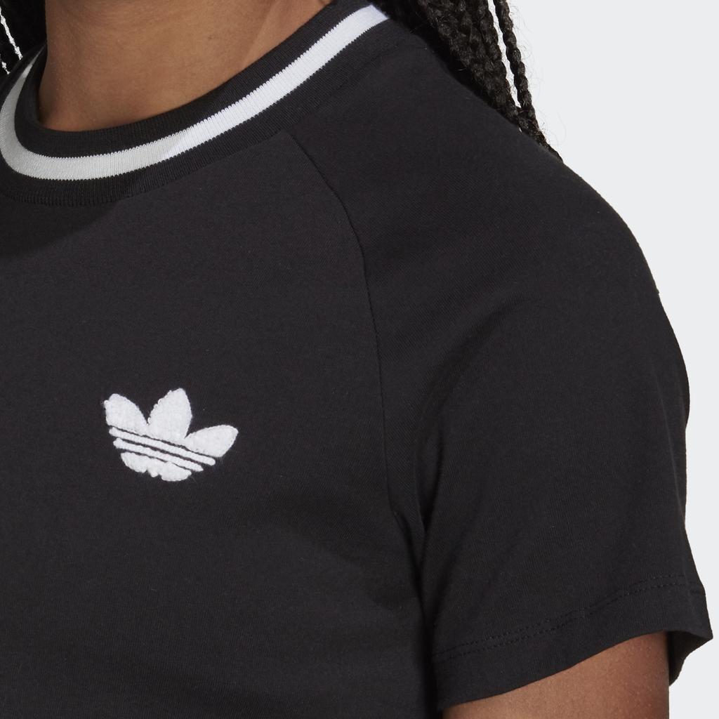 Adidas Originals Cropped Tee Flocked Embroidered Logo Sports T-Shirt Women Tops Black H20253