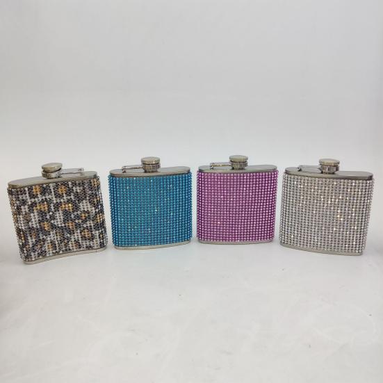180ml Rhinestone Studded Hip Flask Leak-proof 304 Stainless Steel Reusable Anti-drop Wine Flask