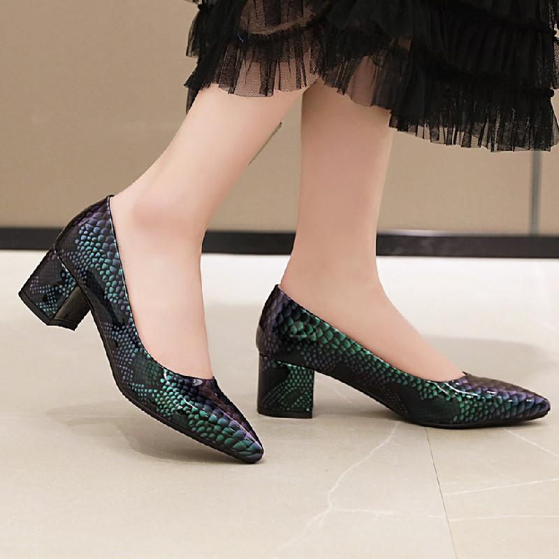 Fashion Elegant Medium Heels Shoes Woman Pumps Fashion Snake Leather Casual Spring Autumn Heeled Office Party Shoes Ladies Large Size