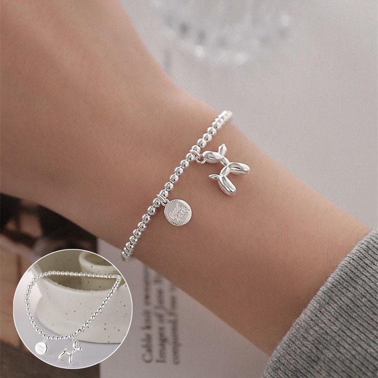 Korean Style S925 Silver Plated Rainbow Bead Heart Bear Bracelet - Women's Fashion Jewelry